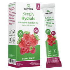 Swanson Simply Hydrate Berry Blast packets ready for sugar-free hydration on the go