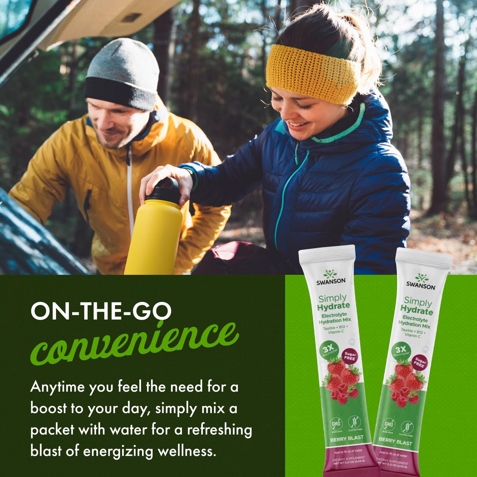 Swanson Simply Hydrate Berry Blast prepared drink supports flavorful hydration