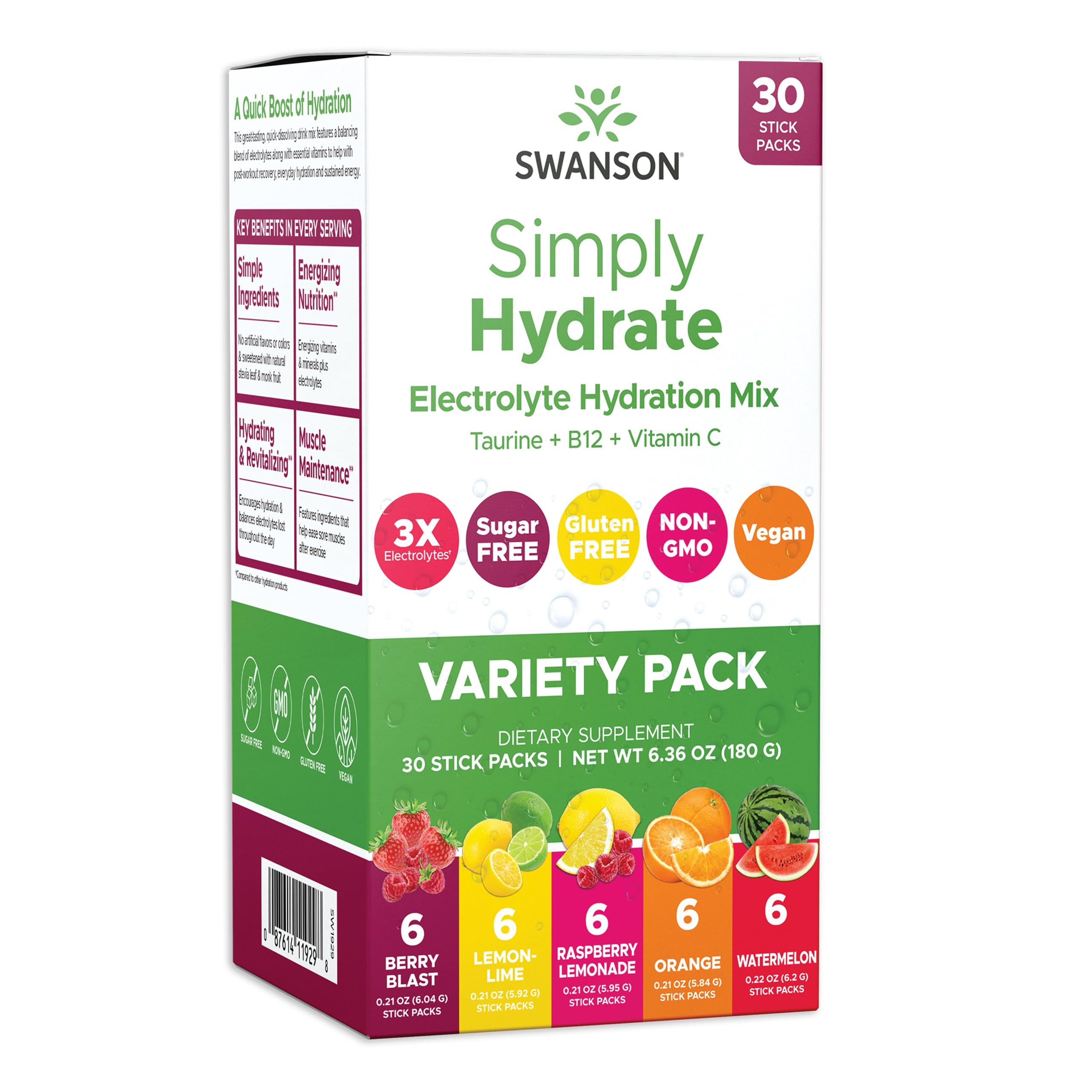 Swanson Simply Hydrate front view box for easy on-the-go hydration