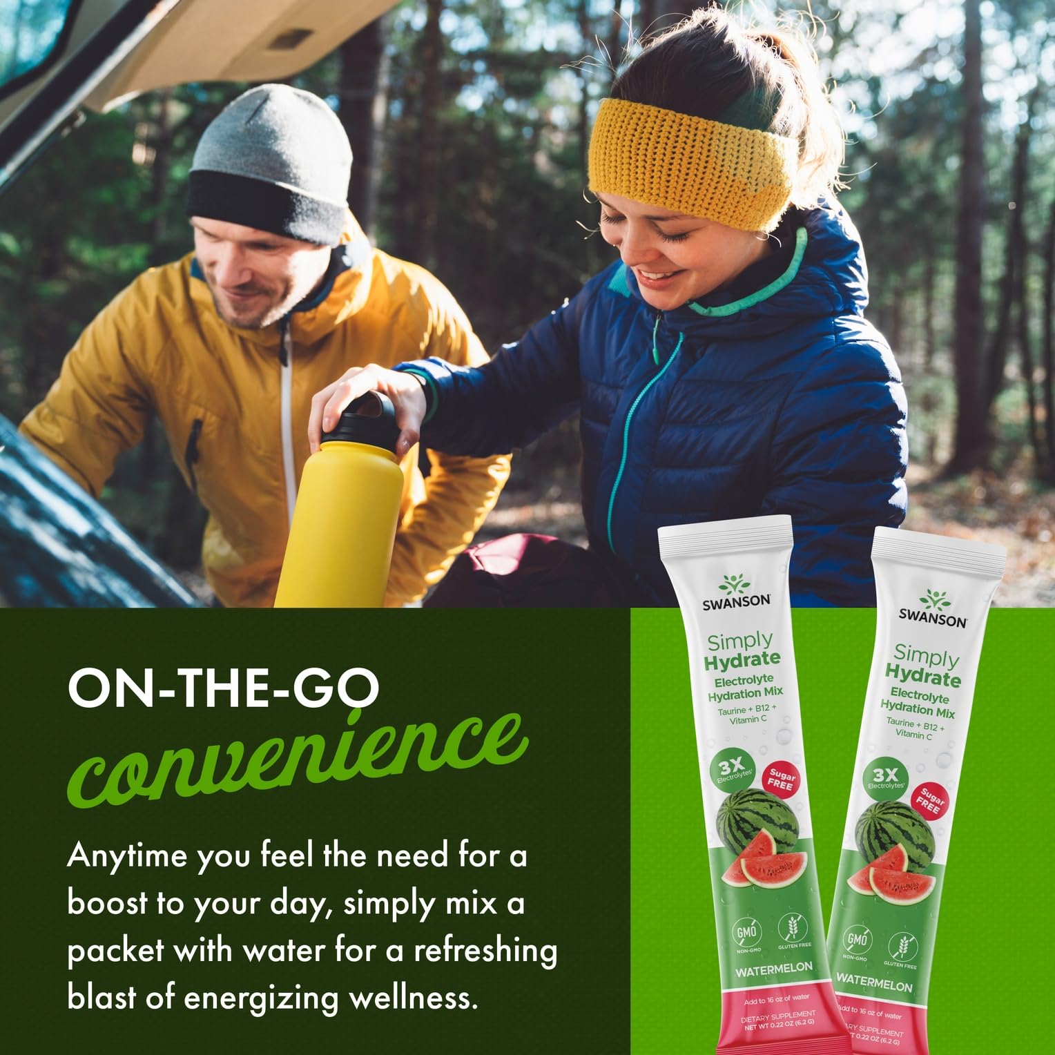 Swanson Simply Hydrate on-the-go packets ideal for workouts or travel