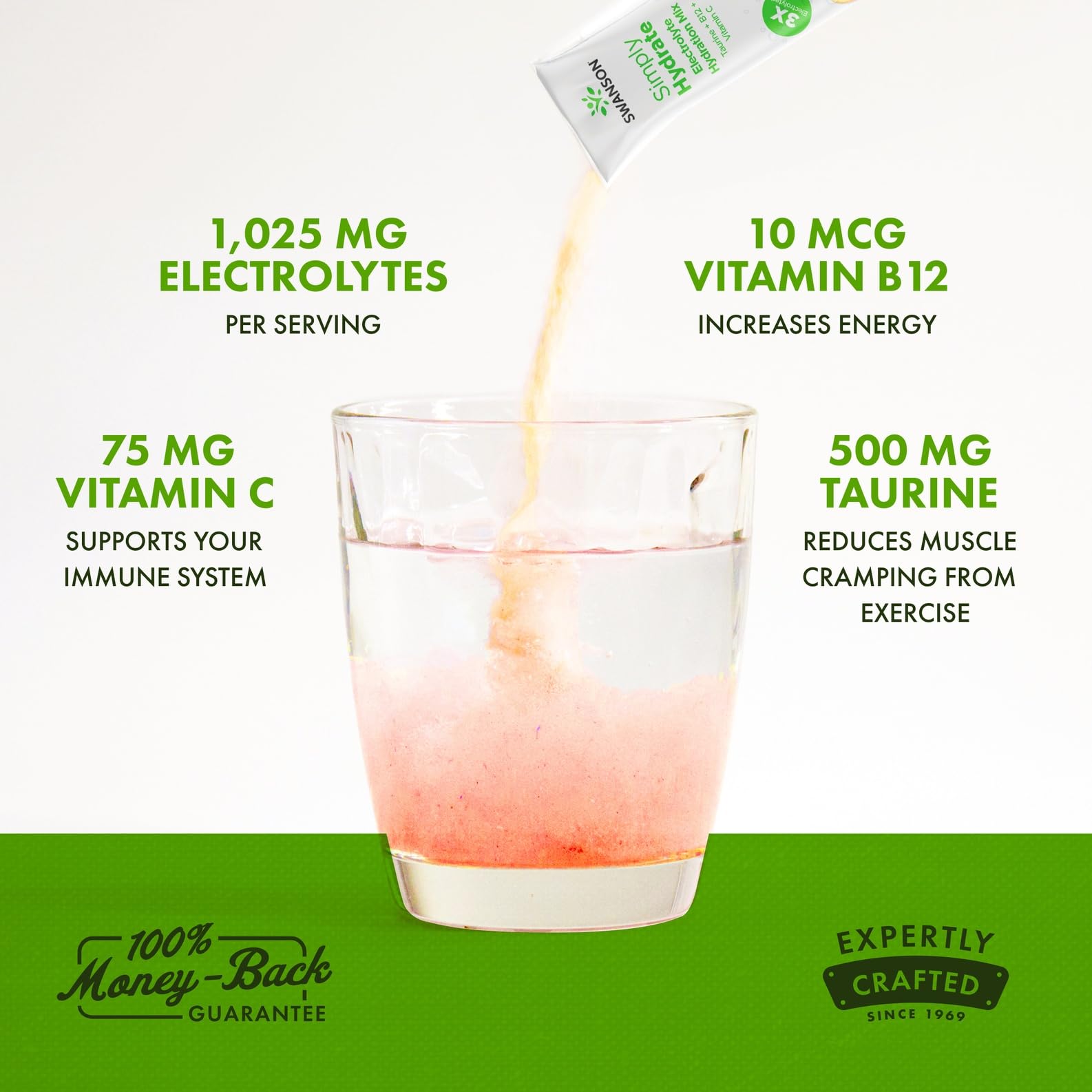 Swanson Simply Hydrate Raspberry Lemonade box packaging highlighting sugar-free formula.