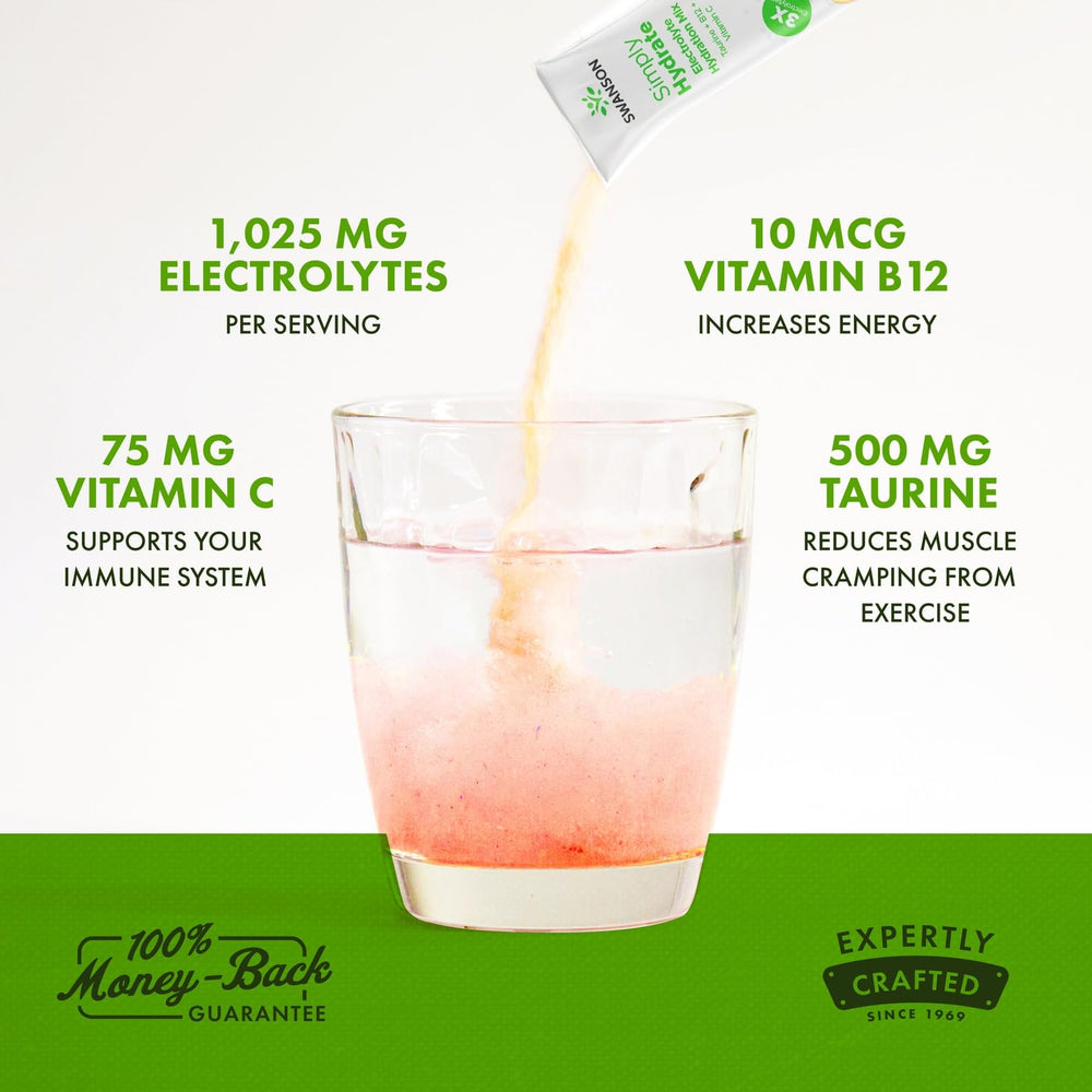 Swanson Simply Hydrate Raspberry Lemonade box packaging highlighting sugar-free formula.
