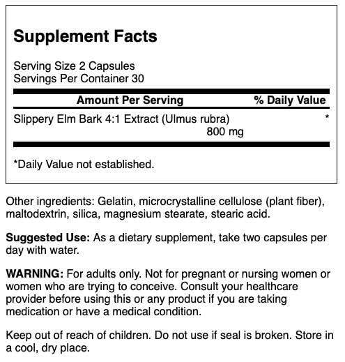 Swanson Slippery Elm Bark bottle packaging for easy daily use.