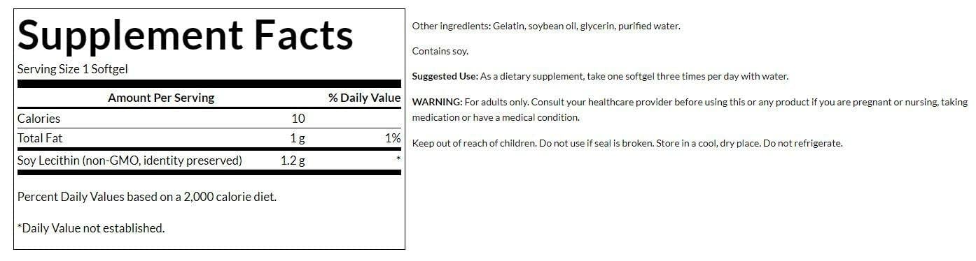 Swanson Soy Lecithin Non-GMO label highlights clean sourcing.