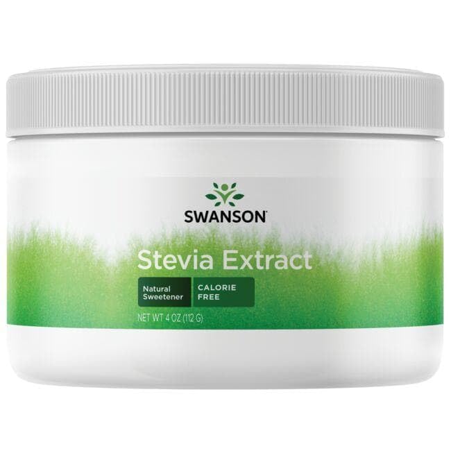 Swanson Stevia Ext Powder 4 oz photo highlights calorie-free sweetness in beverages.