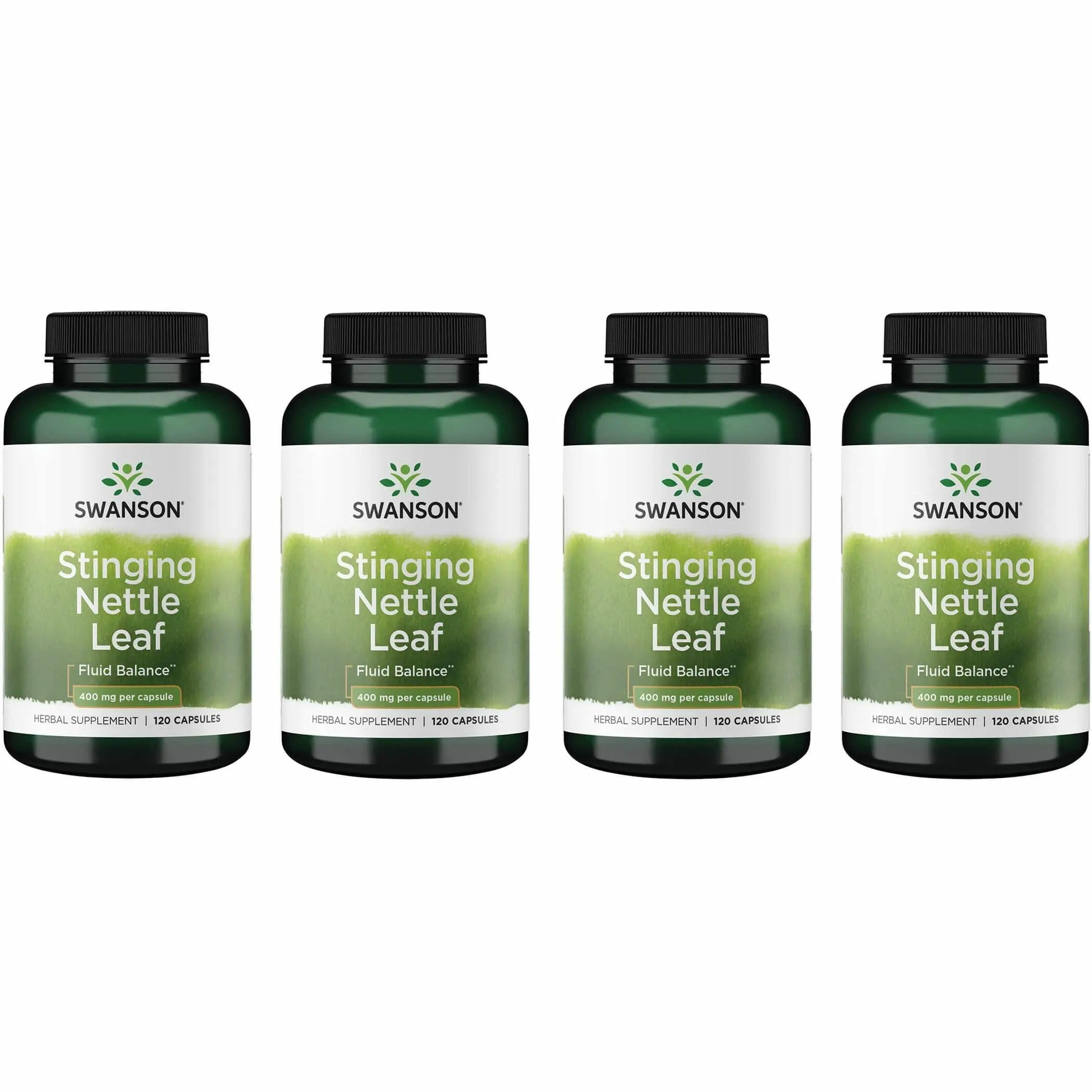 Swanson Stinging Nettle Leaf bottle pouring capsules for daily urinary and respiratory support.