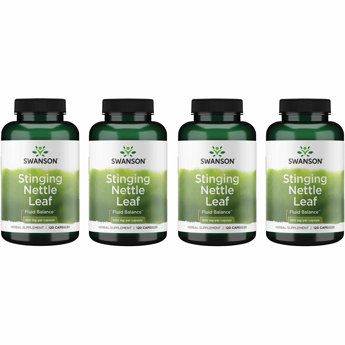 Swanson Stinging Nettle Leaf bottle pouring capsules for daily urinary and respiratory support.