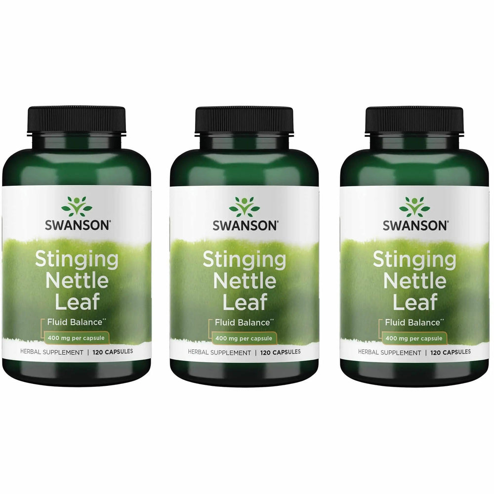 Swanson Stinging Nettle Leaf bottle with 120 capsules for daily urinary and respiratory support.