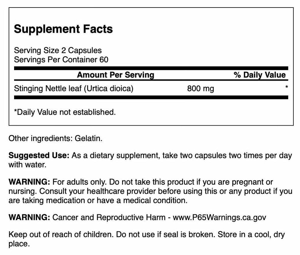 Swanson Stinging Nettle Leaf capsules ready for everyday use and fluid balance support.