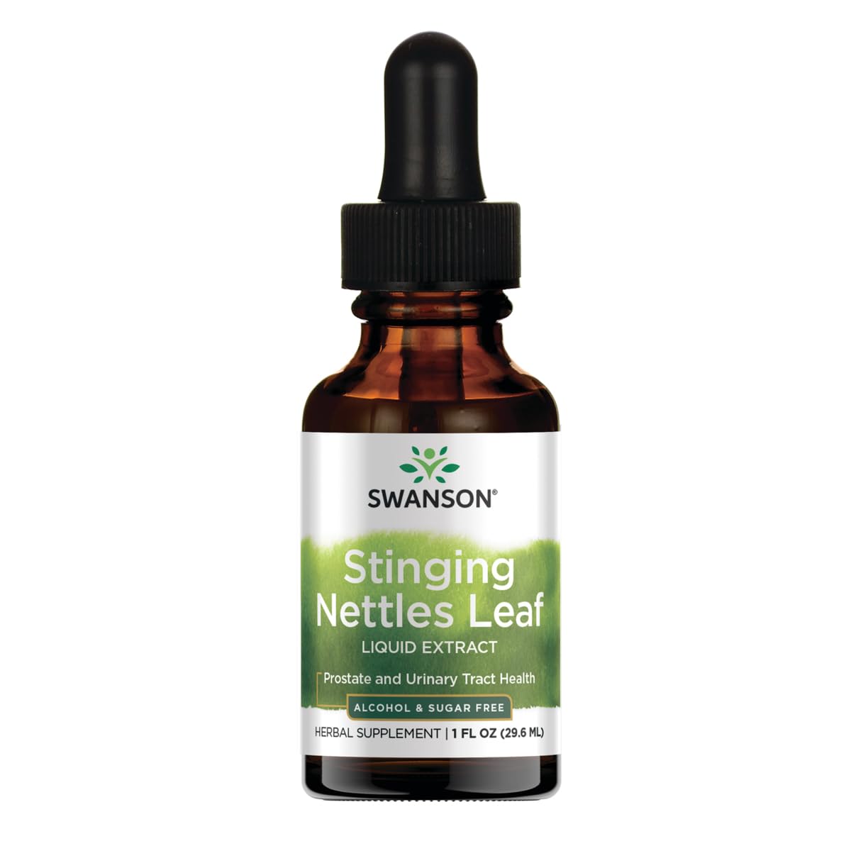 Swanson Stinging Nettles Liquid Extract bottle pour, easy daily dosing for wellness.