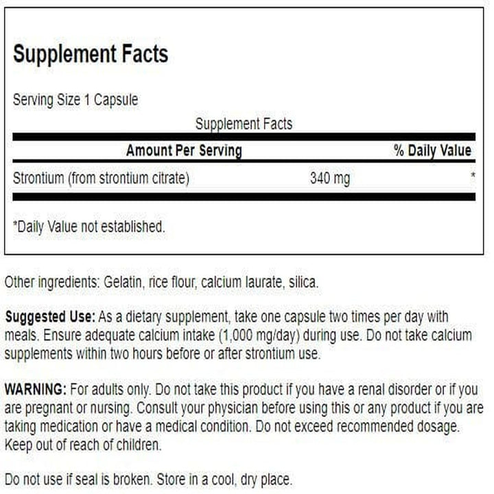 Swanson Strontium Citrate 340 mg label highlighting science-driven formulation for daily use