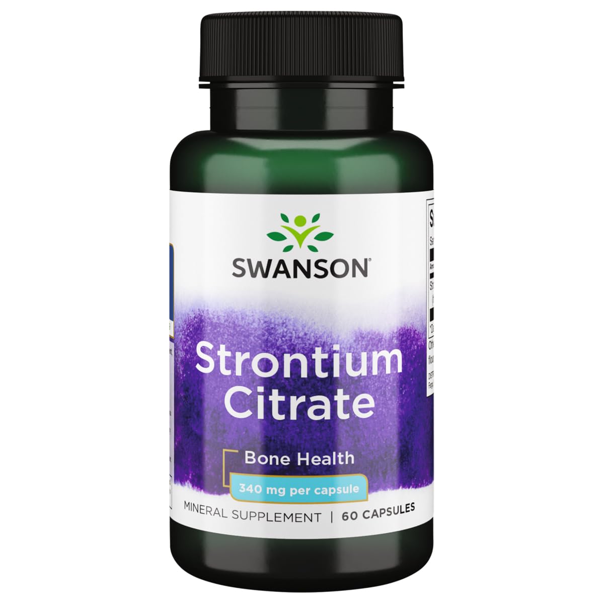 Swanson Strontium Citrate 340 mg bottle supports bone health and dental strength.