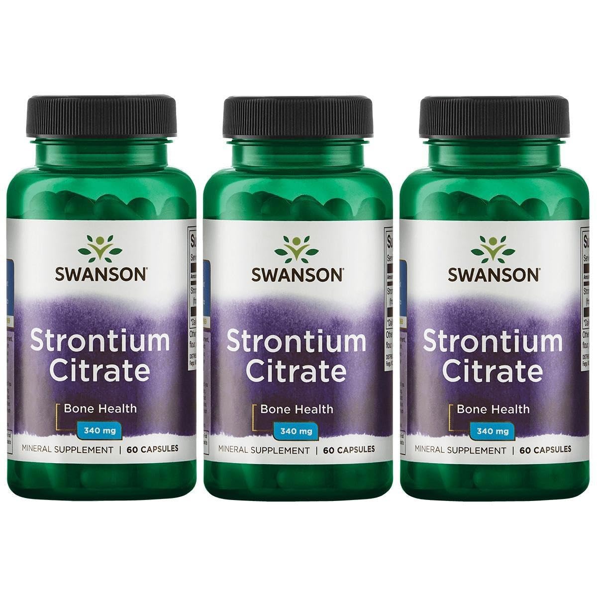 Swanson Strontium Citrate 340 mg capsule bottle highlighting bone health support