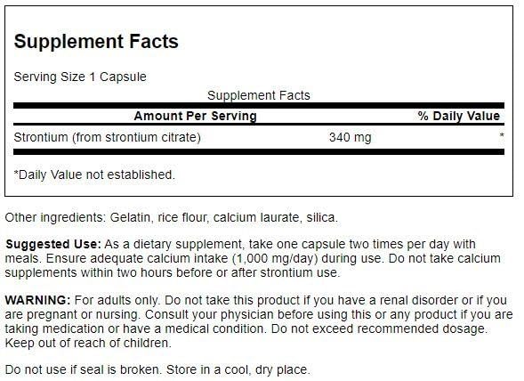 Swanson Strontium Citrate 340 mg capsules for easy daily supplementation.
