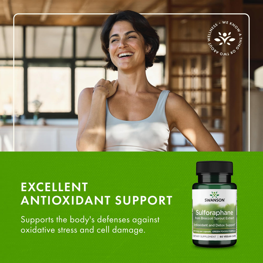 Swanson Sulforaphane bottle with glass for easy daily use.