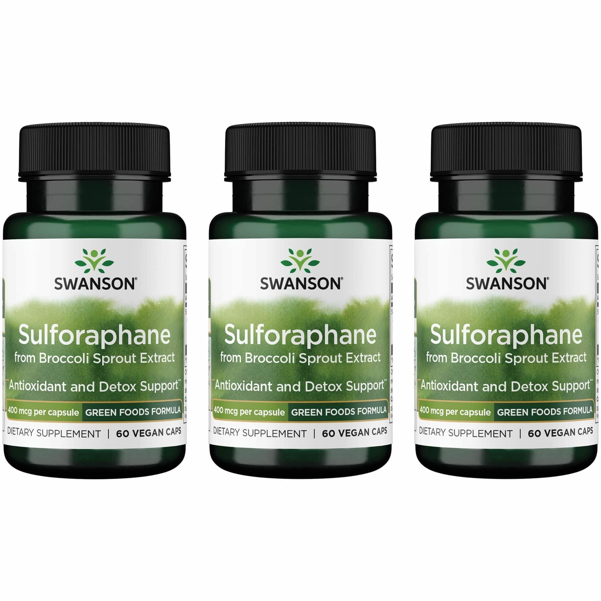 Swanson Sulforaphane three-pack bottle front for convenient daily supplementation