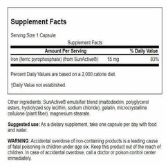 Swanson Sunactive iron capsules close-up showing smooth texture for gentle digestion