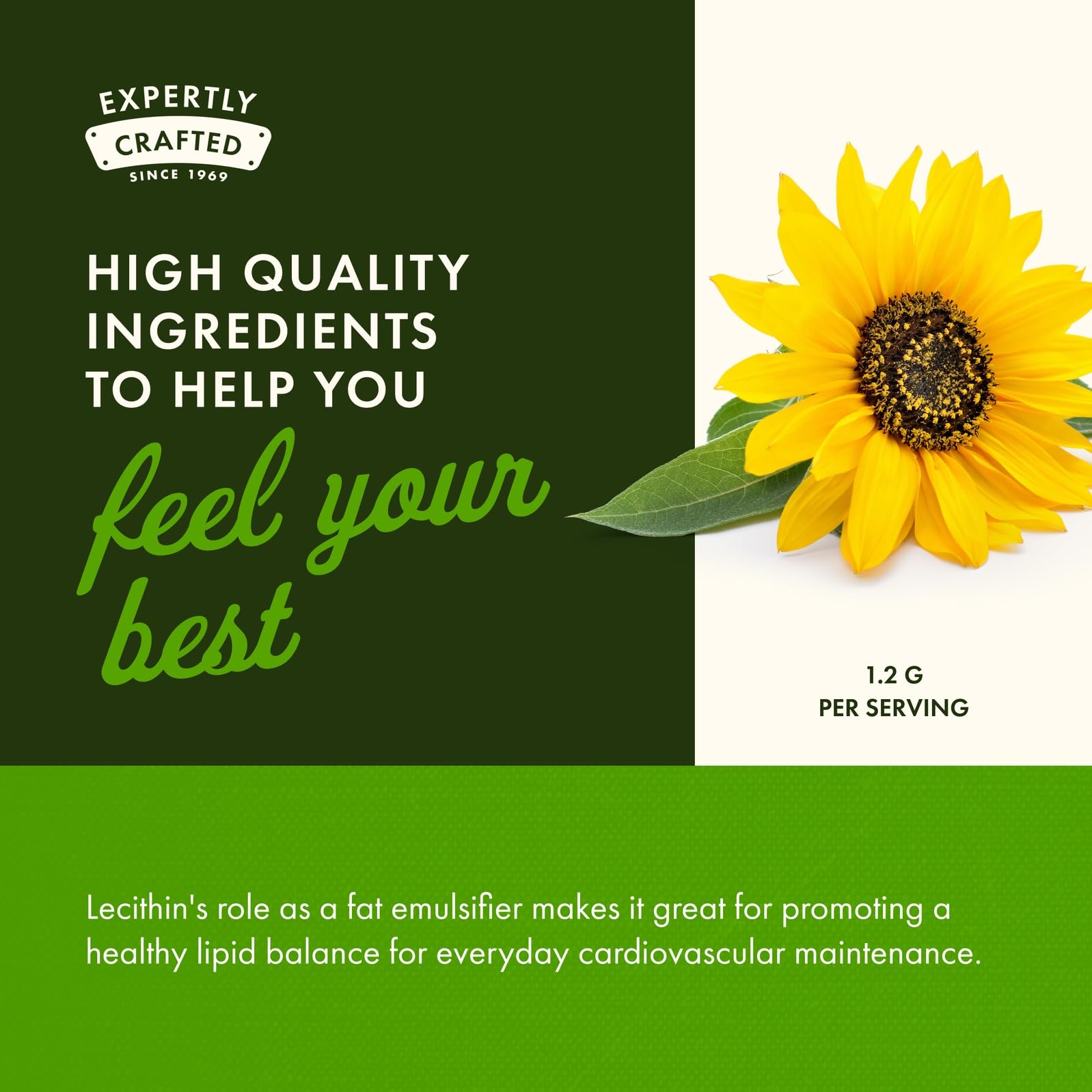 Swanson sunflower lecithin packaging box highlights GMP quality and third-party testing