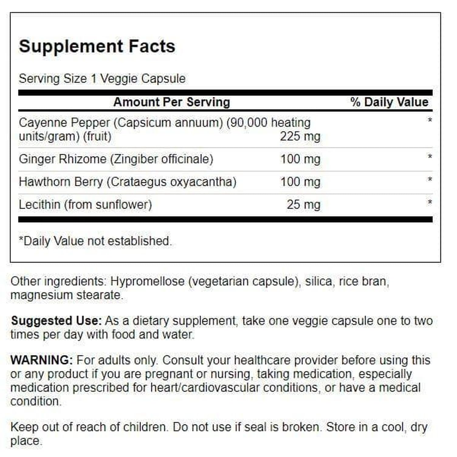 Swanson Super Cayenne bottle label highlights 225 mg cayenne and companions.