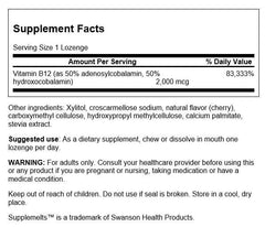 Swanson Supplemelts sublingual B-12 tablets provide vegetarian daily energy support.