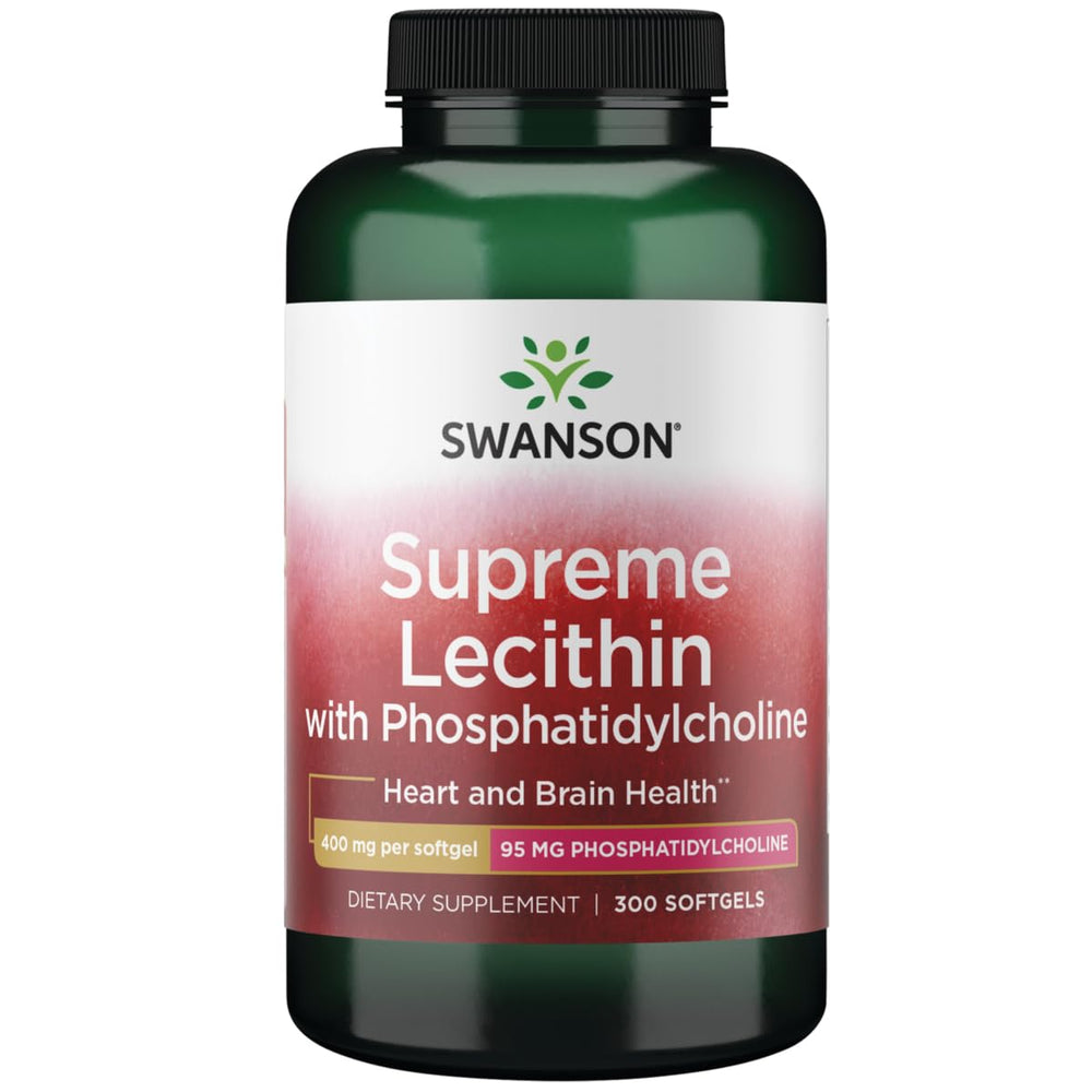 Swanson Supreme Lecithin bottle front with softgels, potential support for healthy cholesterol levels.
