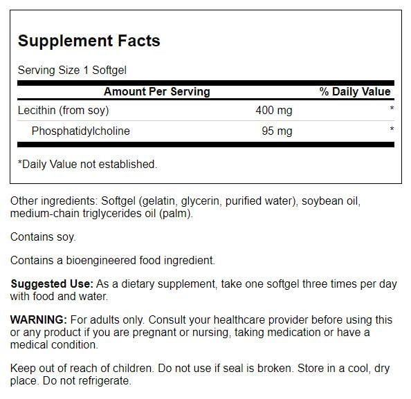 Swanson Supreme Lecithin softgels close-up highlighting phosphatidylcholine for cognitive support.