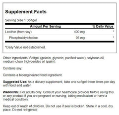 Swanson Supreme Lecithin softgels close-up highlighting phosphatidylcholine for cognitive support.