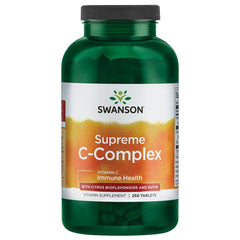 Swanson Supreme Vitamin C Complex 250 Tabs bottle image, supports immune function and antioxidant reserve.