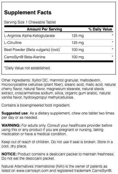 Closeup of Swanson Sw ULT Beet Root no+ Fast Act 60chew TB tablets for fast absorption