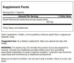 Swanson Sweet Wormwood back label with daily use directions and safety notes