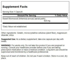 Swanson Sweet Wormwood capsules closeup showing 425 mg potency for daily use.