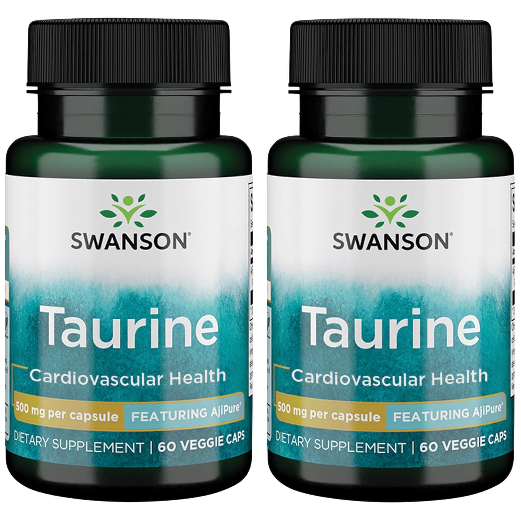 Swanson Taurine capsules package showing 500 mg per capsule for heart and nervous system support.