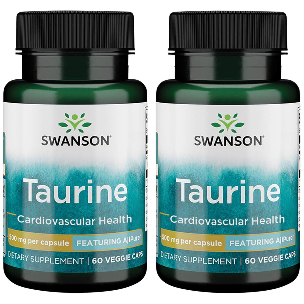 Swanson Taurine capsules package showing 500 mg per capsule for heart and nervous system support.