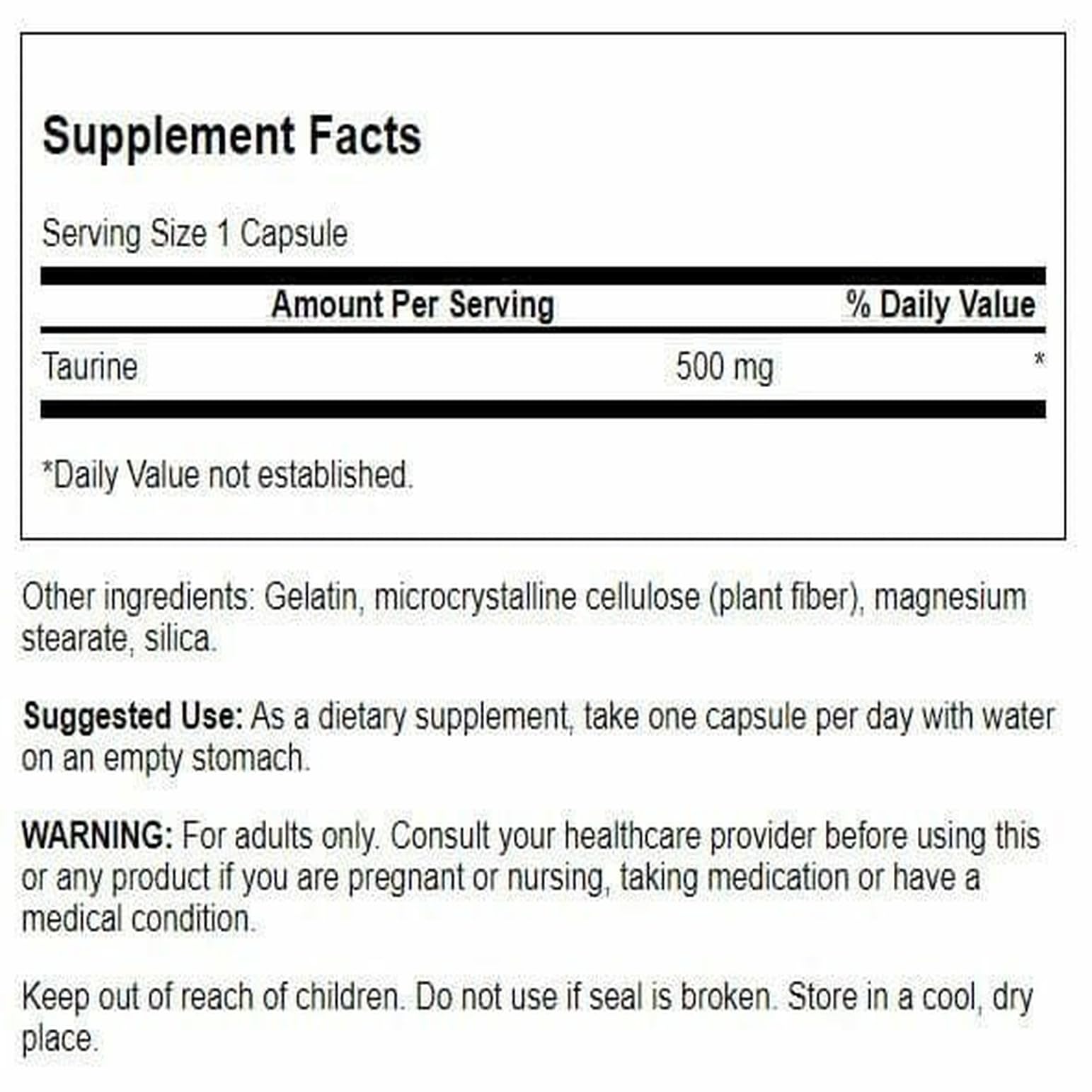 Swanson Taurine capsules close-up highlighting easy-to-swallow form.