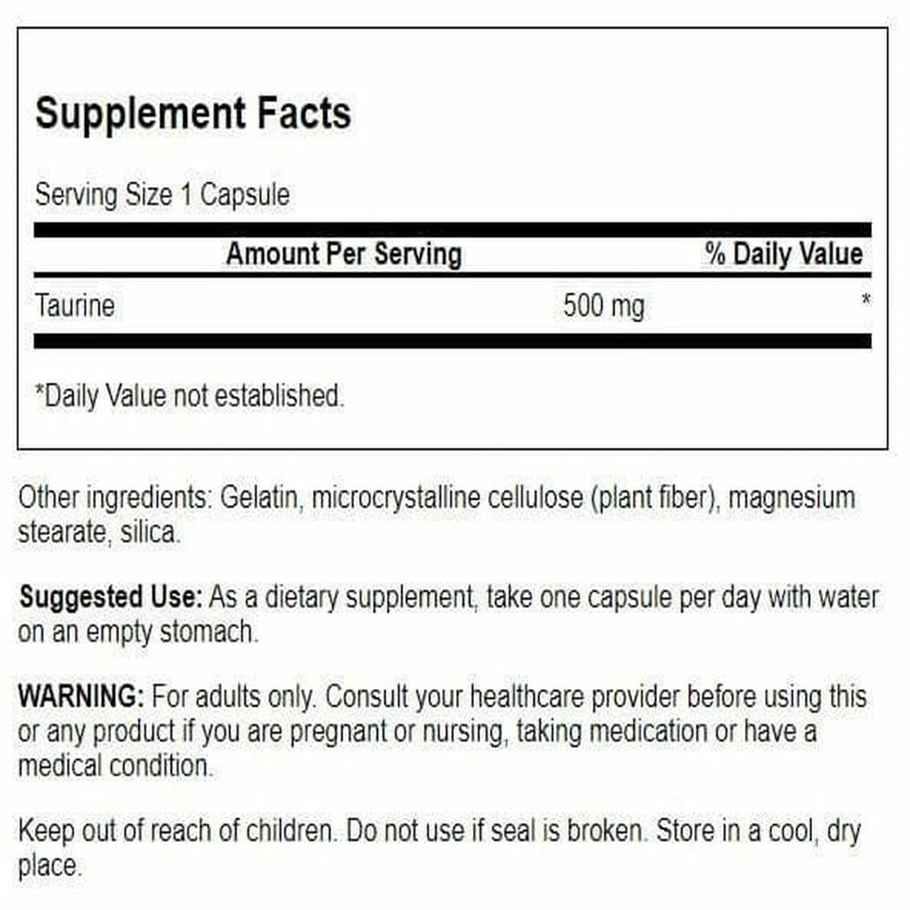 Swanson Taurine capsules close-up highlighting easy-to-swallow form.