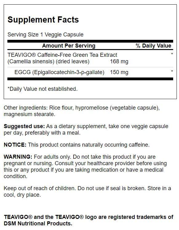 Swanson Teavigo GRN Tea capsules close-up showing capsule texture and EGCG content