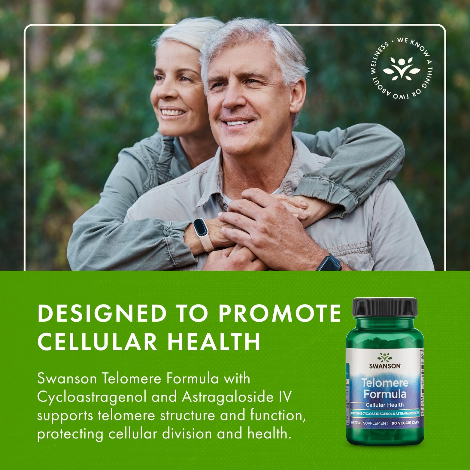 Swanson Telomere Formula GMP seal, signaling quality control and rigorous testing.