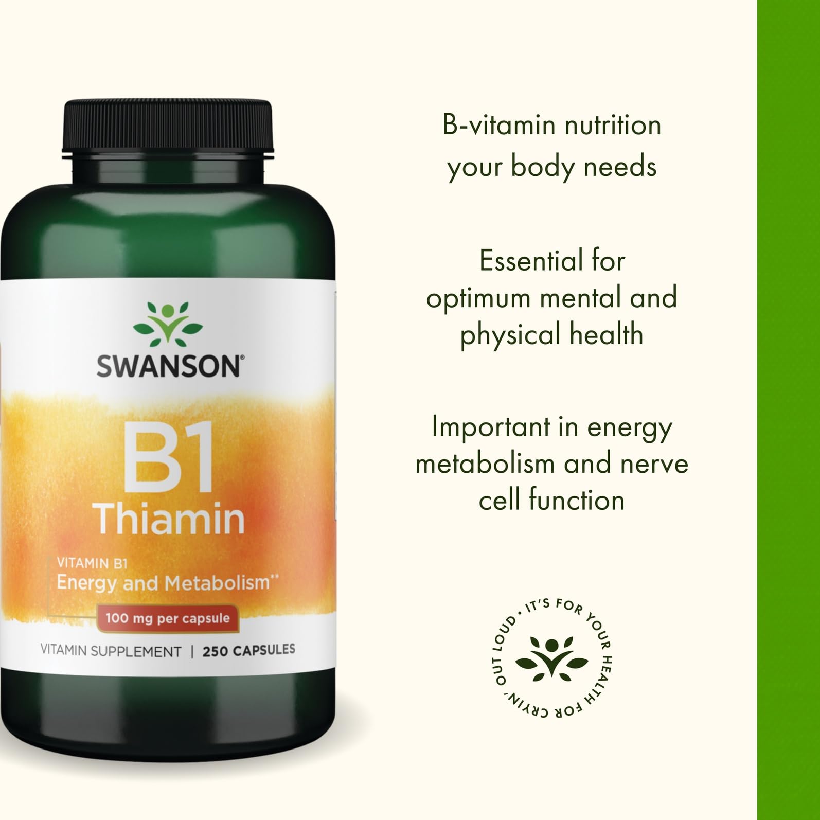 Swanson Thiamin dosage-instruction showing daily one-capsule use