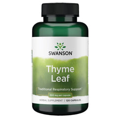 Swanson Thyme Leaf bottle front showing natural respiratory support potential