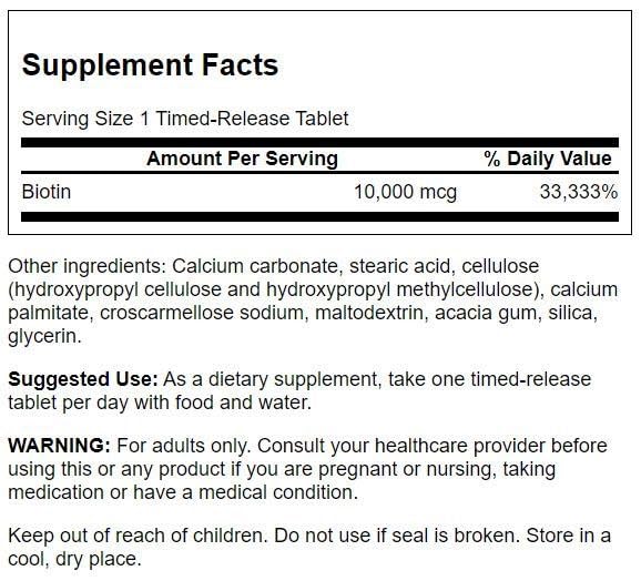 Swanson Timed-Release Biotin label highlights science-based quality and consistent release.