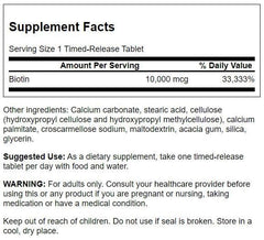 Swanson Timed-Release Biotin label highlights science-based quality and consistent release.