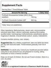 Swanson Timed-Release glucosamine and chondroitin tablets pack highlighting cartilage protection