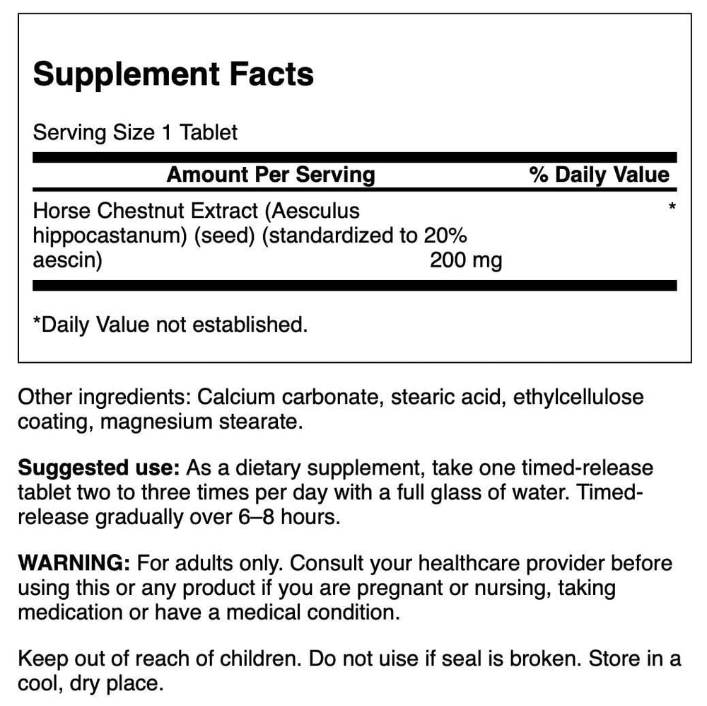 Swanson Timed-Release Horse Chestnut capsules for steady delivery during daily use.