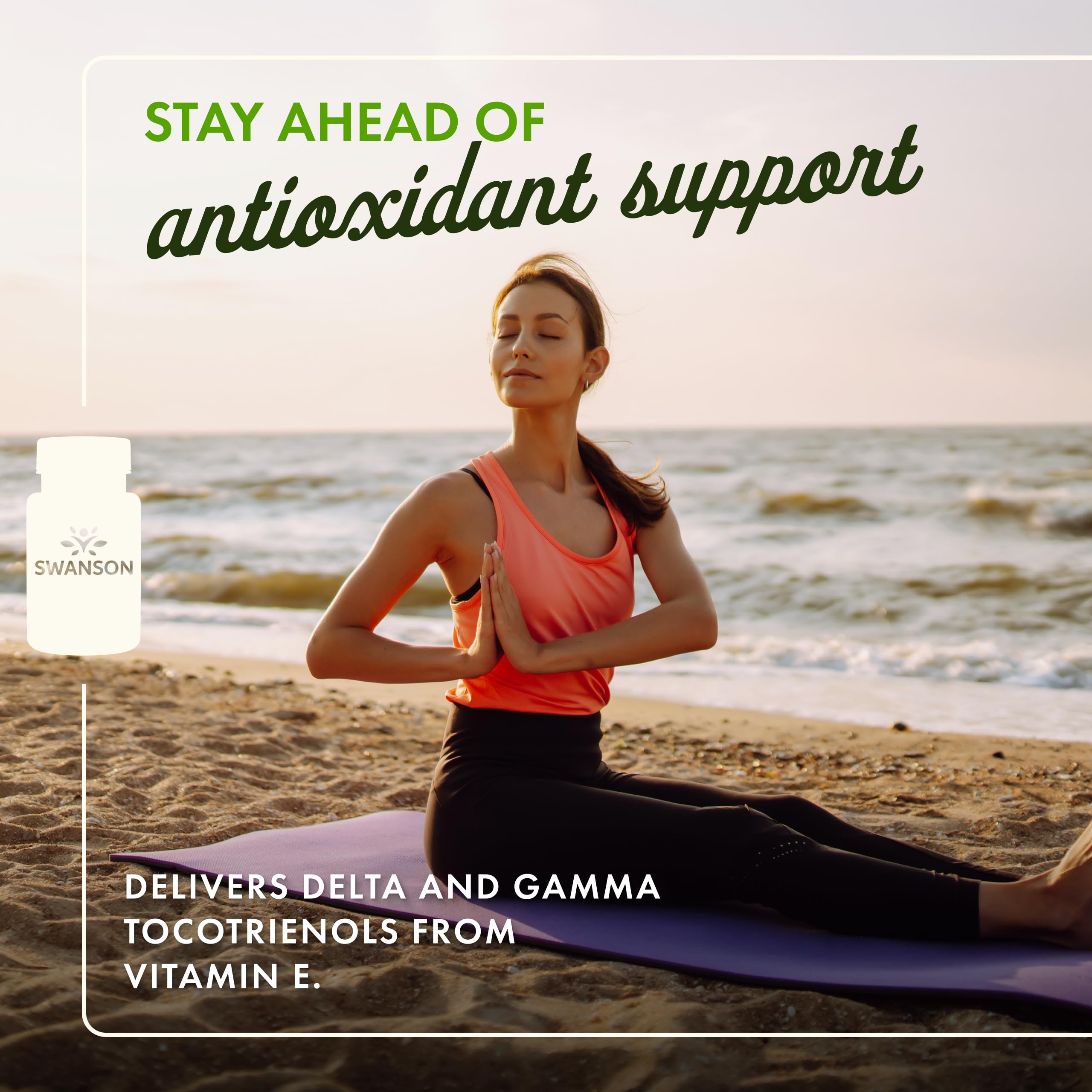 Swanson tocotrienols capsules arranged in bottle highlighting high-potency antioxidant supplement