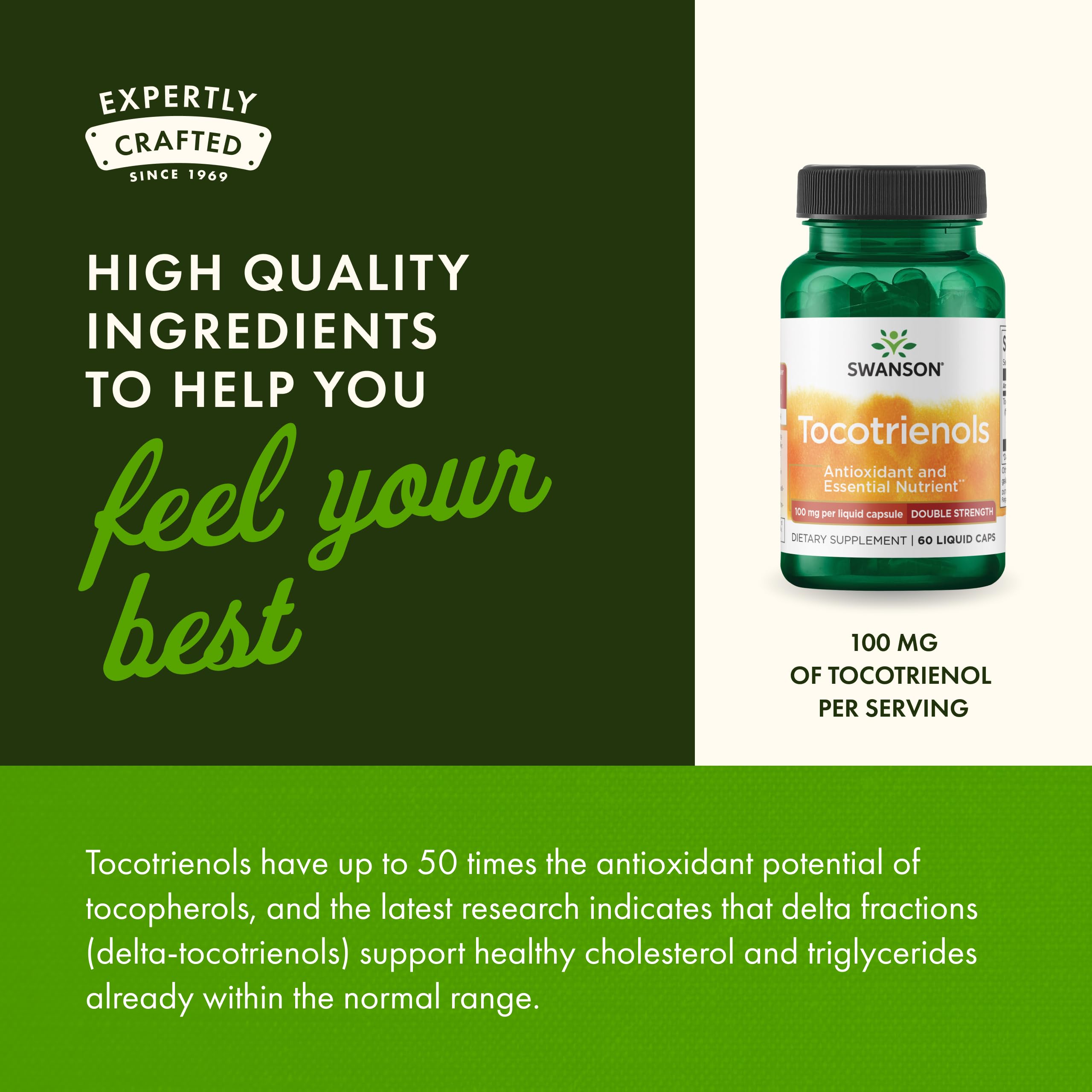 Swanson Tocotrienols capsules in hand suggest convenient daily antioxidant support