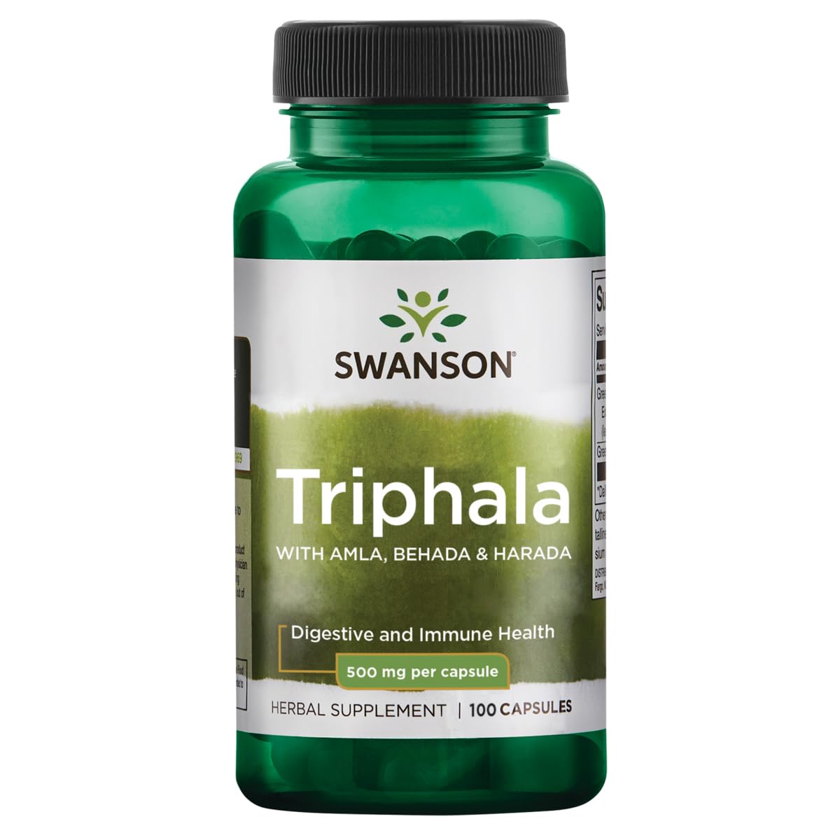 Swanson Triphala Cleanse bottle label, potential digestive support option.