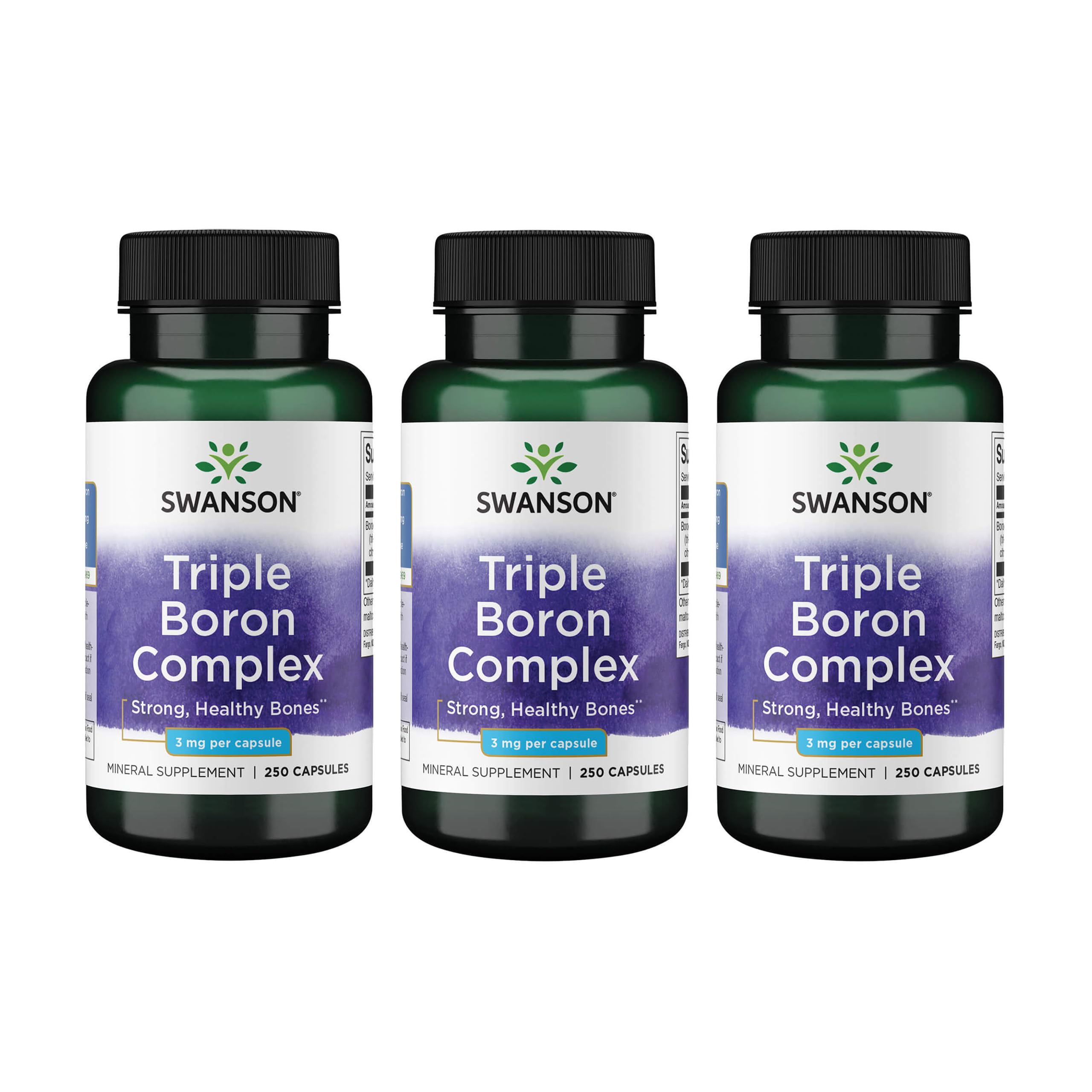 Swanson Triple Boron Complex bottle front for bone health support.