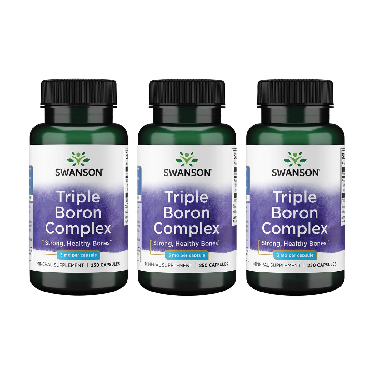 Swanson Triple Boron Complex bottle front for bone health support.