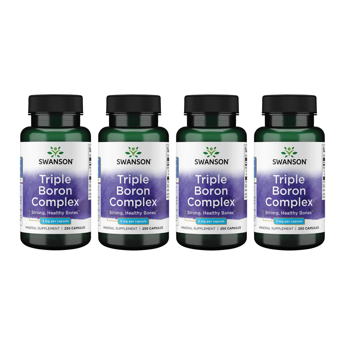 Swanson Triple Boron Complex bottle label highlighting boron forms for absorption