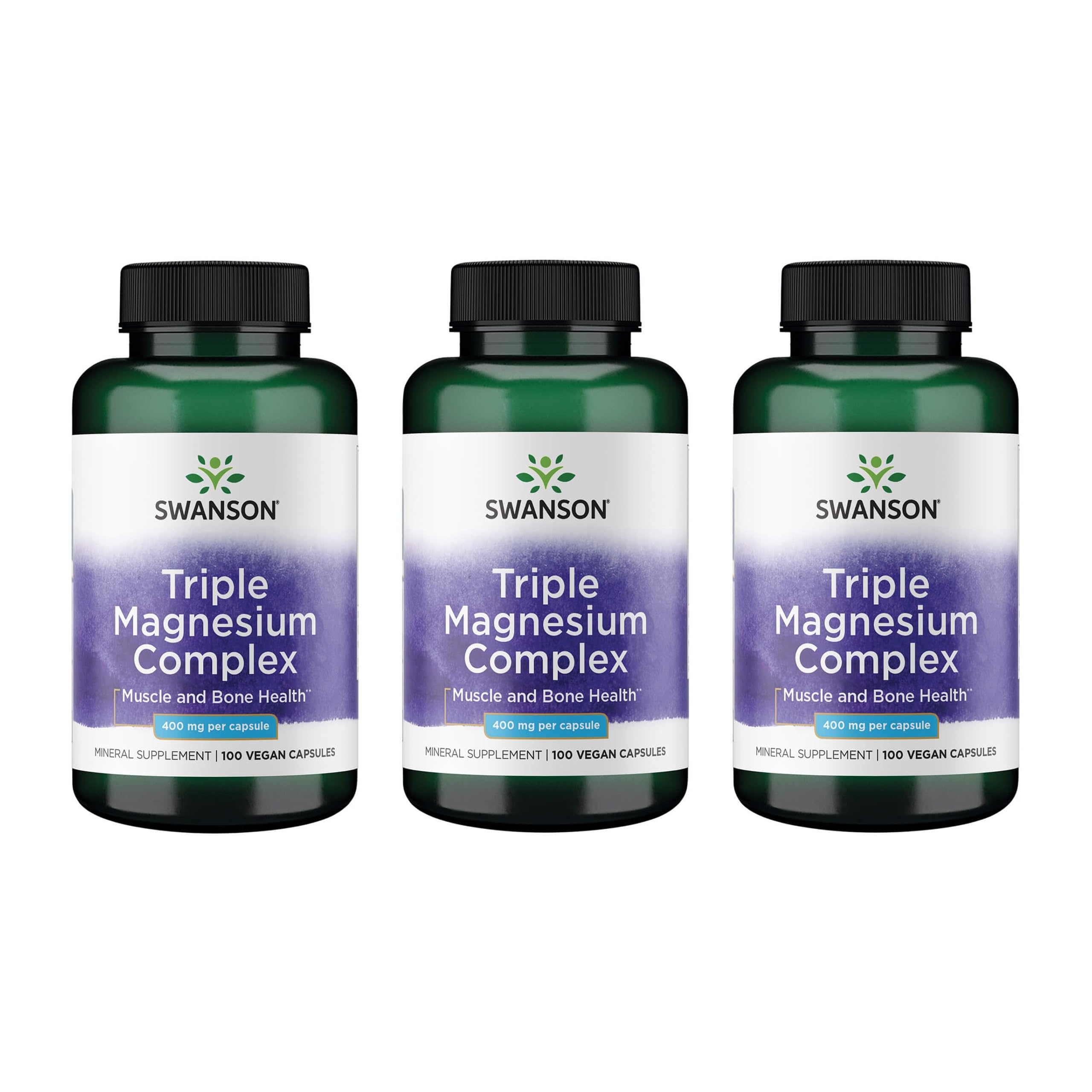 Swanson Triple Magnesium Complex bottle label highlighting comprehensive mineral support.